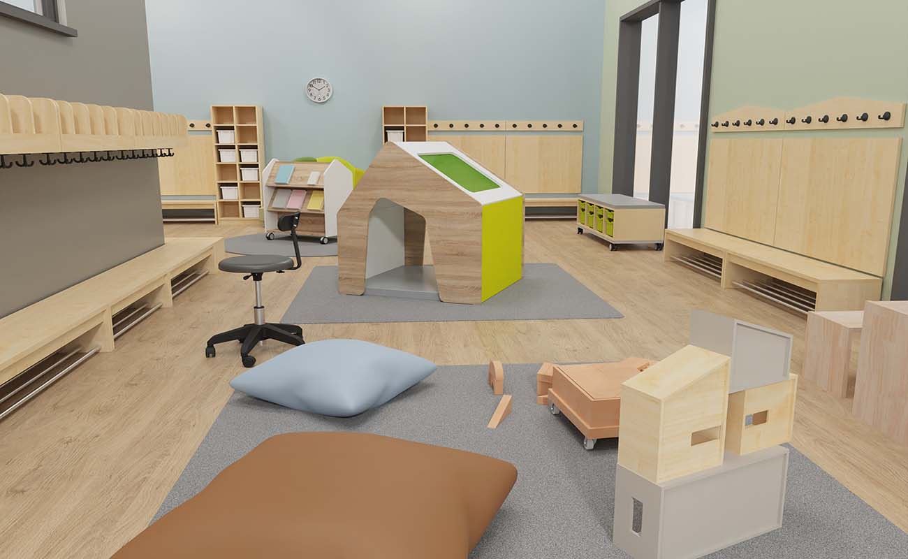 Garderobe Waldwinkel Ausschnitt mit Flexeo Armadio Garderoben, EduCasa Spiegel Baum und EduCasa Taschenwagen