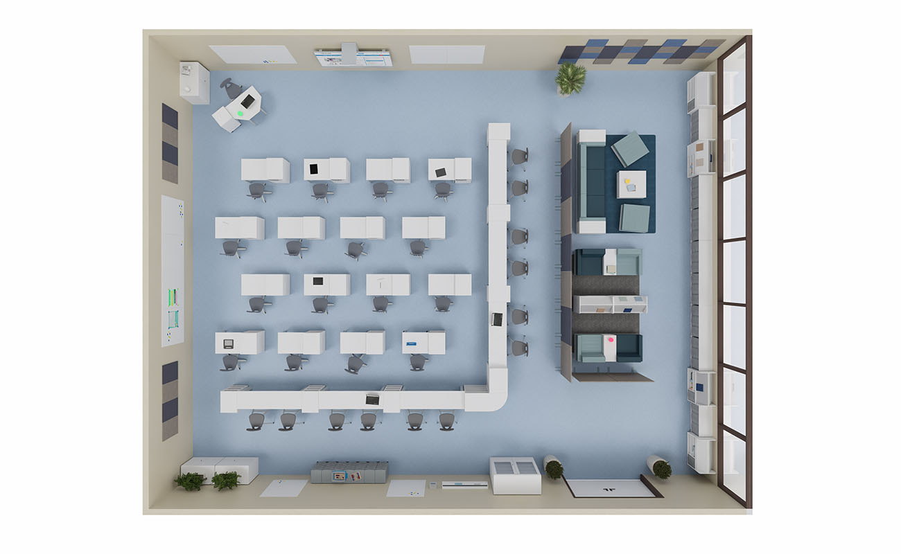 Klassenzimmer LernLounge mit Flexeo LernFlex Tischen, Chillo Sofas, Schallschutz und Flexeo Boxen