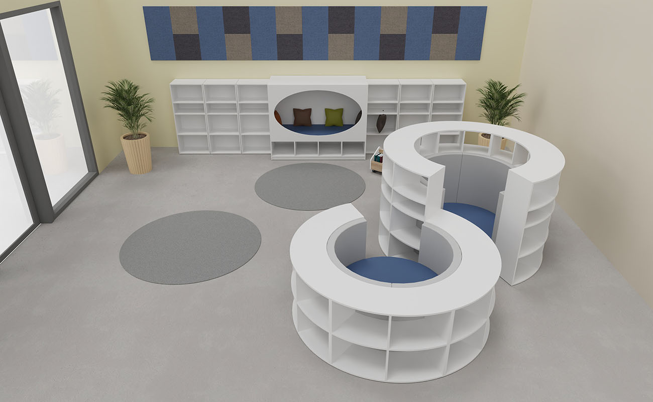 Co-Learning Space LernAtelier Co-Learning Space LernAtelier Ecke mit Lesetreff Möbeln, lesenest und lesekoje, Kurzflorteppich und Schallschutz