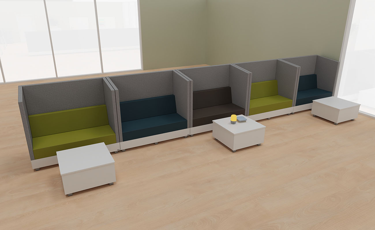 Klassenzimmer Dialogwerkstatt Leseecke mit Chillo Schallschutzsofas und Chillo Couchtischen