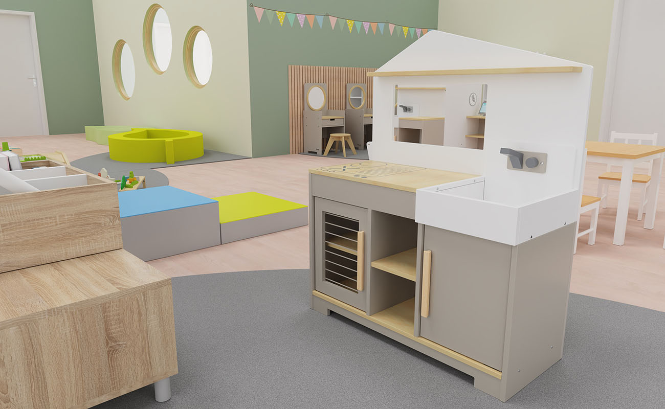 Rollenspielraum Fantasie-Quartier Rollenspielraum Fantasie-Quartier Ausschnitt mit Betzold Kinderküche mit Kioskfunktion