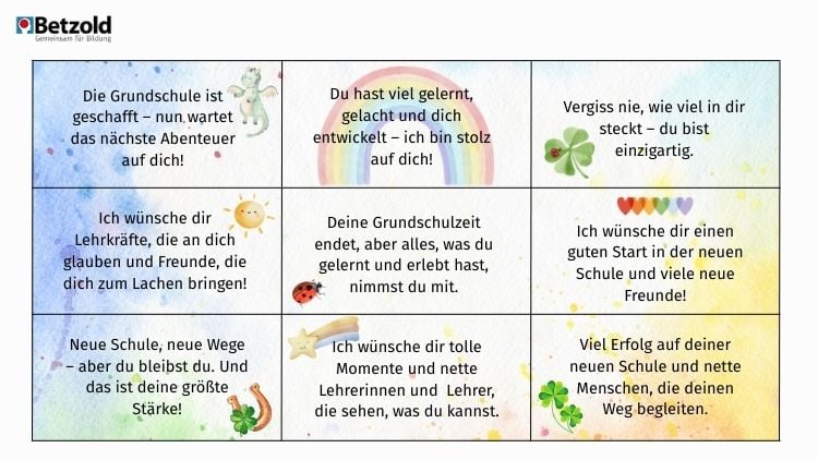 Abschied von der Primarschule: Sprüche