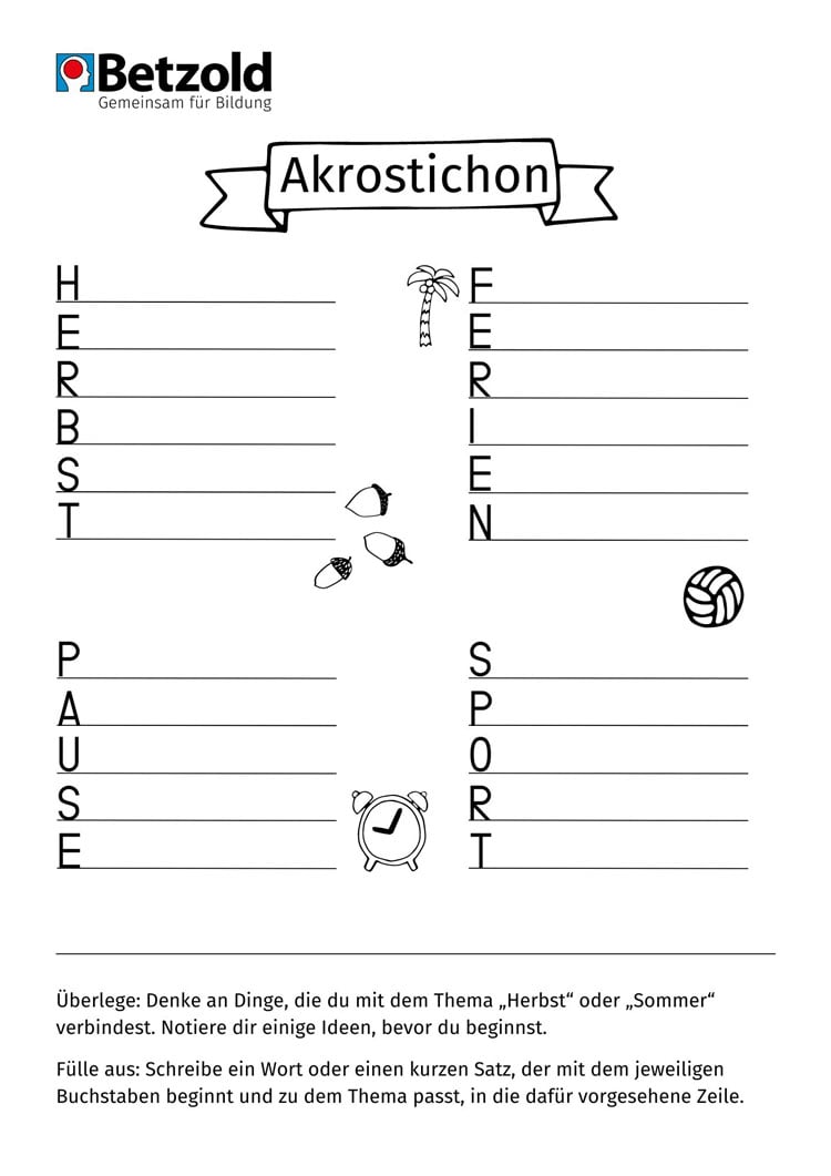 Akrostichon Arbeitsblatt