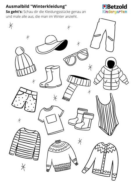 Ausmal-Vorlage: Was ziehe ich im Winter an?