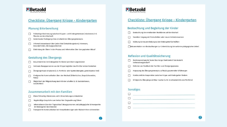 Checkliste für den Übergang Krippe - Kindergarten