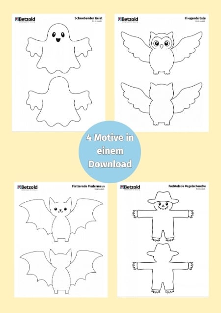 Motivvorlage als Download für Fledermaus, Eule, Gespenst und Vogelscheuche