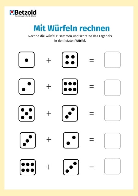 Arbeitsblatt: Mit Würfeln rechnen