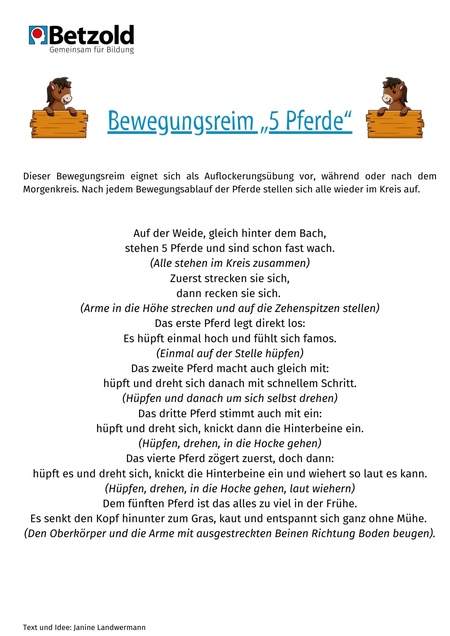 Bewegungsreim: 5 Pferde