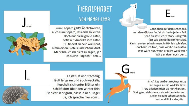 Tieralphabet mit Reimen und Rätseln von mamaliesma