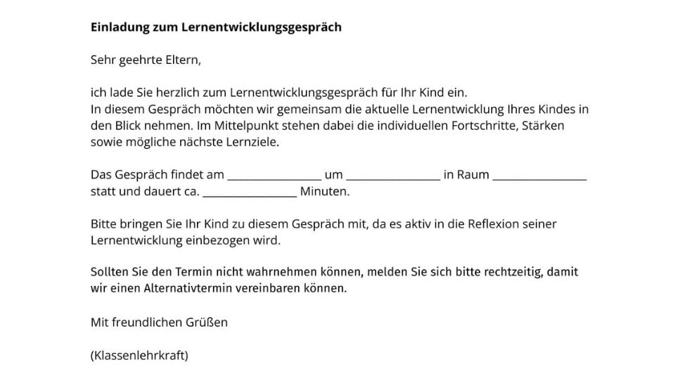 Einladung: Lernentwicklungsgespräch