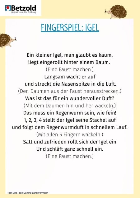 Fingerspiel: Igel
