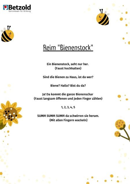 Fingerspiel: Fünf Bienen