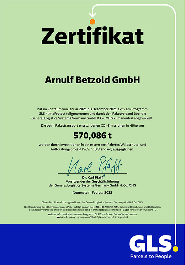Zertifikat CO2-neutraler Paketversand