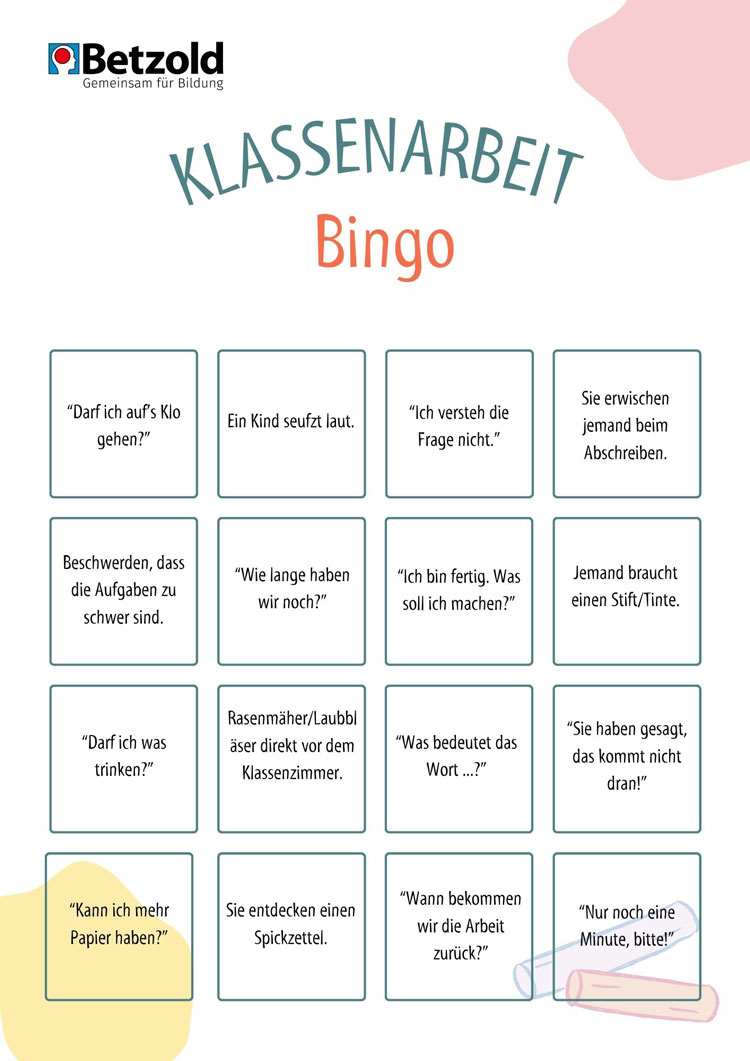 Klassenarbeit-Bingo