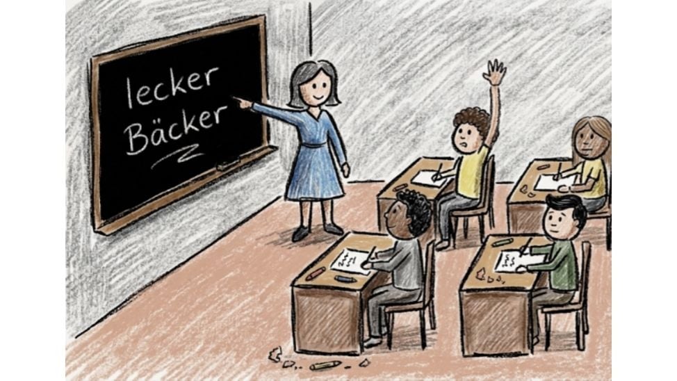 Gezeichnete Klassensituation: Frontalunterricht