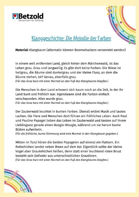 Eine Klanggeschichte zum Thema Farben für Kindergarten und Kita