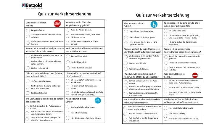 Quiz zur Verkehrserziehung in der Primarschule