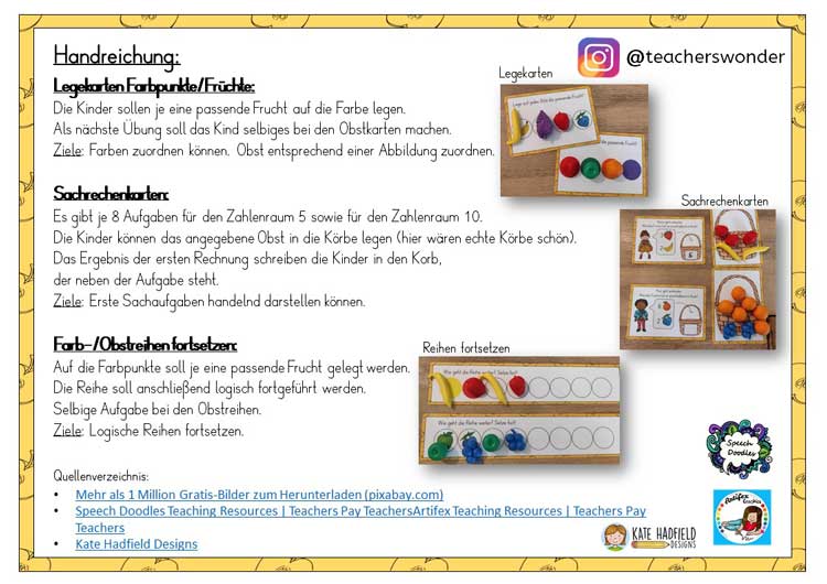 Arbeitsblätter: Rechenfrüchte