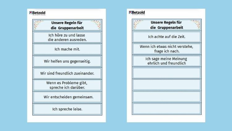 Regeln für Fruppenarbeit in der Schule