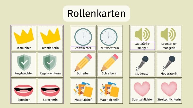 Rollenkarten für die Gruppenarbeit