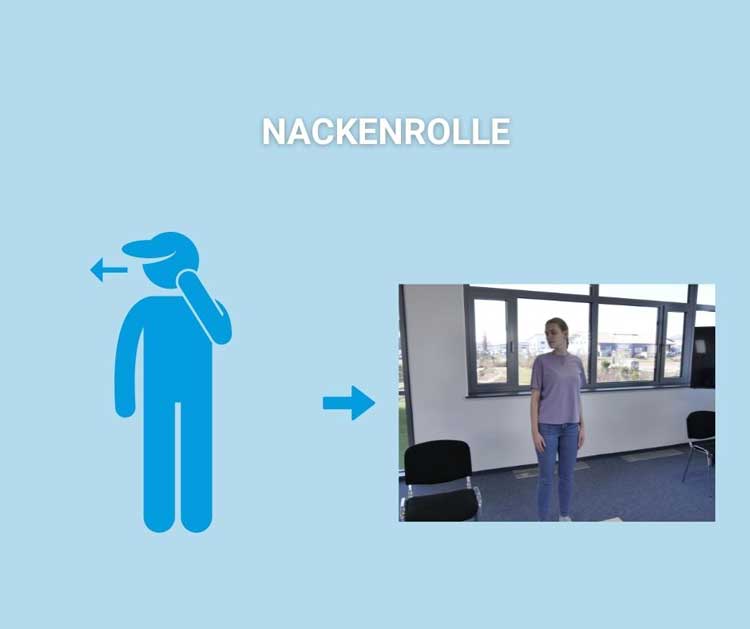 Das Bewegen des Kopfes von einer Seite zur anderen lockert und dehnt die Nackenmuskulatur.