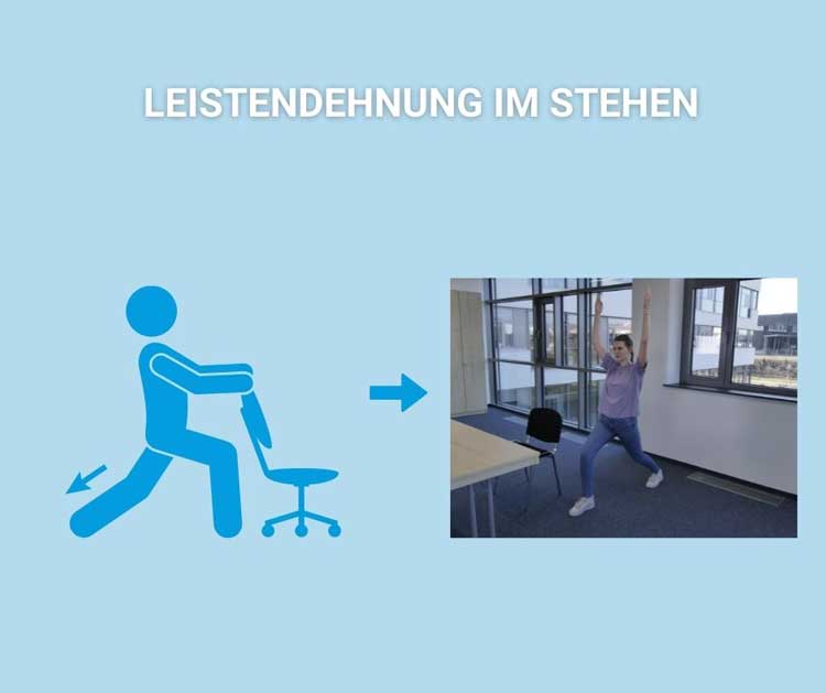 Übungen für einen gesunden Rücken, die Leistendehnung im Stehen