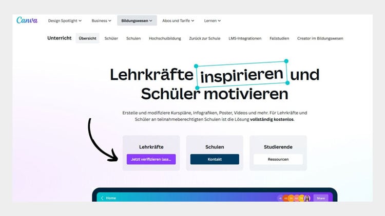 Bei Canva als Lehrkraft anmelden