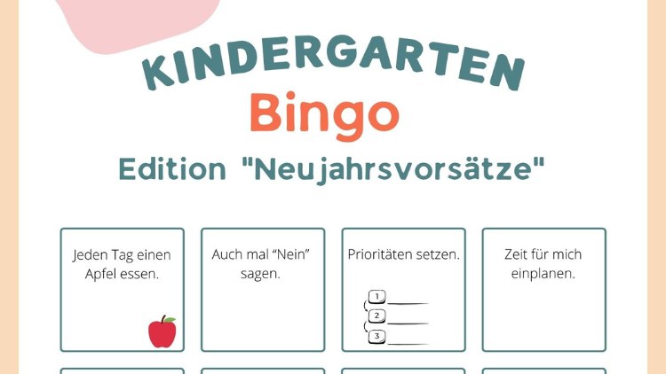 Ein Bingo für Pädagoginnen und Pädagogen mit allen bekannten Neujahrsvorsätzen.