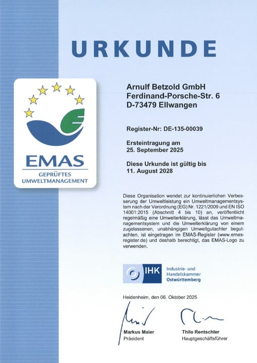 Urkunde für Betzold EMAS 2025