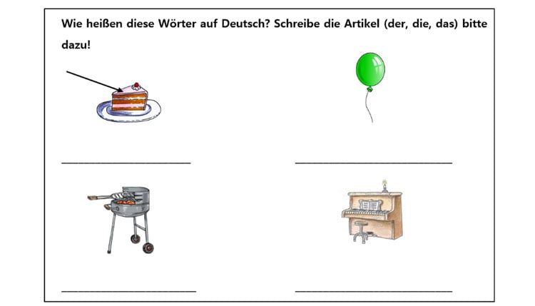 Wortschatzübungen: Artikel finden