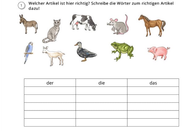 Wortschatzübungen: Artikelübungen
