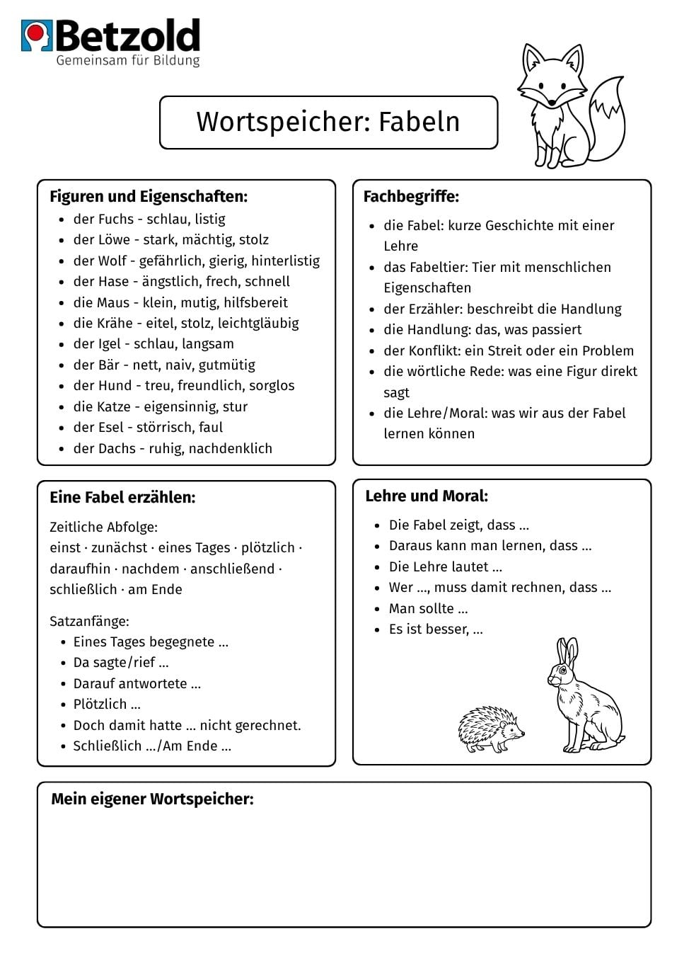 Wortspeicher: Fabeln