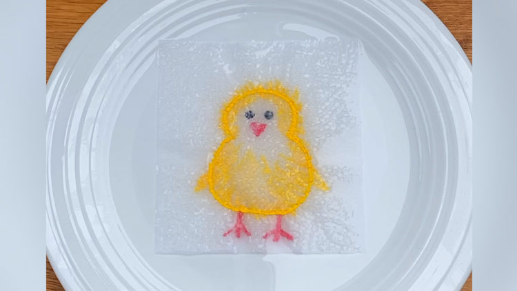 Zauberbild aus Küchenpapier, bemalt mit Fasermalern aus dem Betzold Online-Shop.