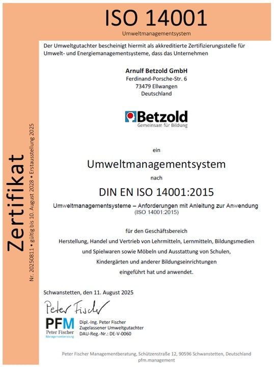 Zertifikat für Betzold  ISO14001 2025