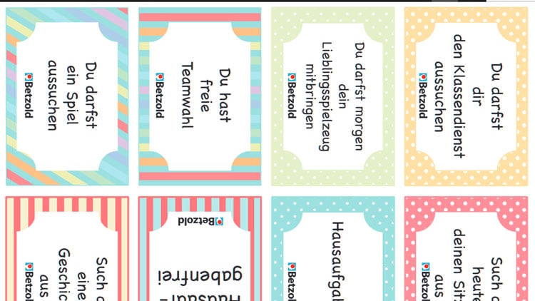 Belohnungs-Coupons für den Unterricht