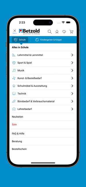 Ansicht Navigation Betzold App