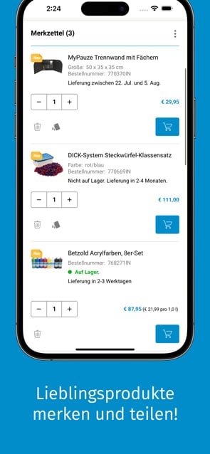 Ansicht Merkzettel Betzold App