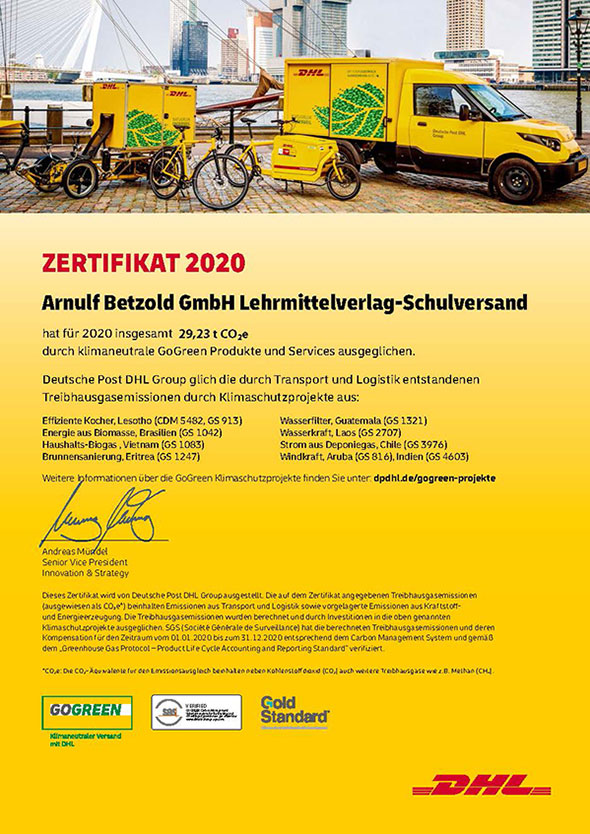 Zertifikat DHL GoGreen klimaneutral