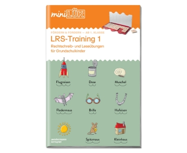 miniLÜK LRS-Training 1 diverse Gegenstände mit Silbenkennzeichnung als Cover des Produkts auf weissem Hintergrund